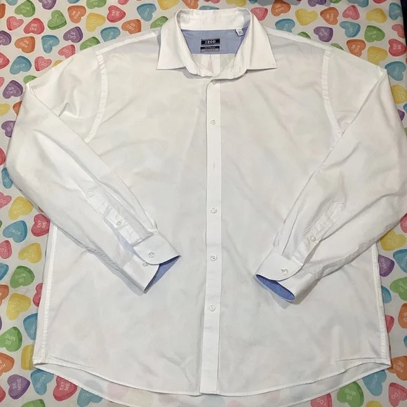 IZOD Mens White Button Down Long Sleeve Collared Dress Shirt